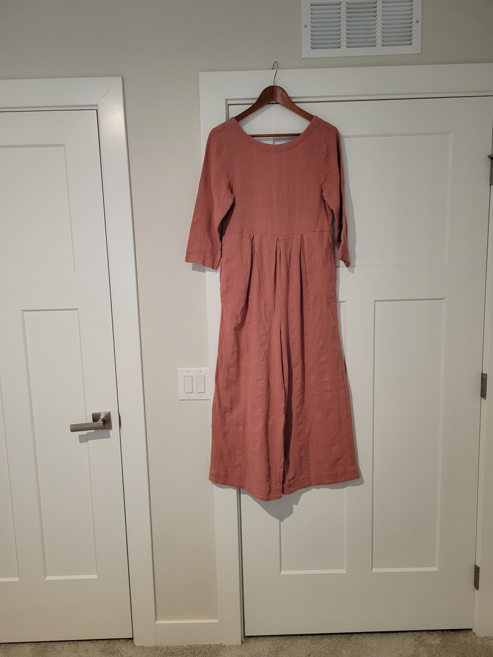 Free People Dusty Rose Three-Quarter Sleeve Wide-Leg Jumpsuit